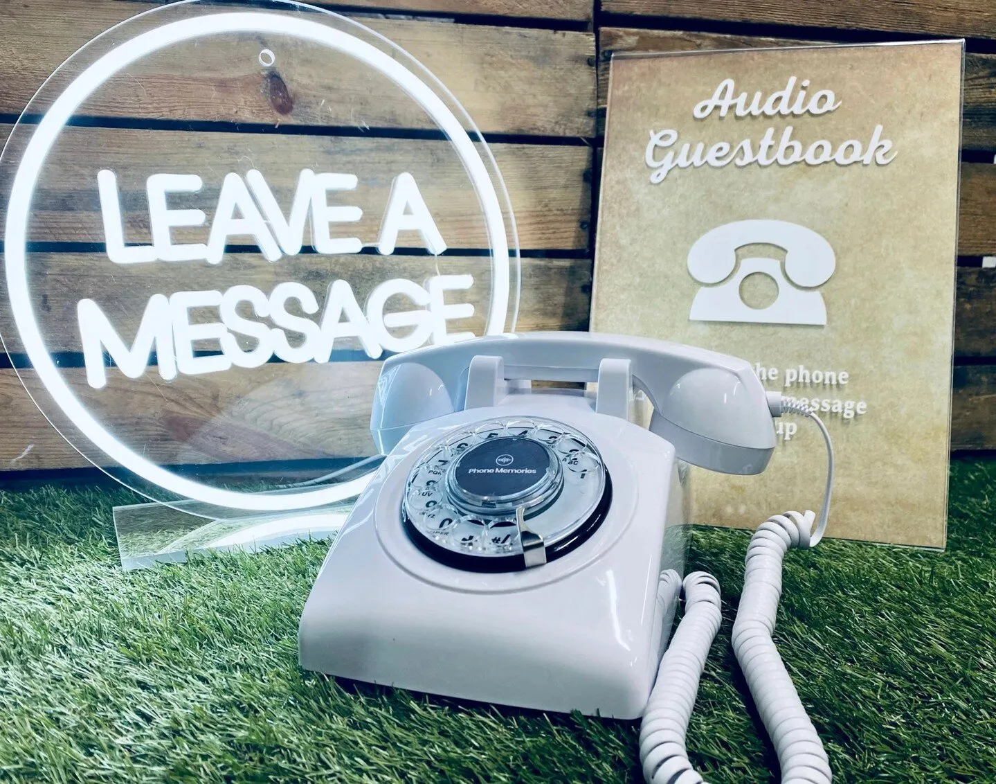 Audio guestbook with Leave a Message sign