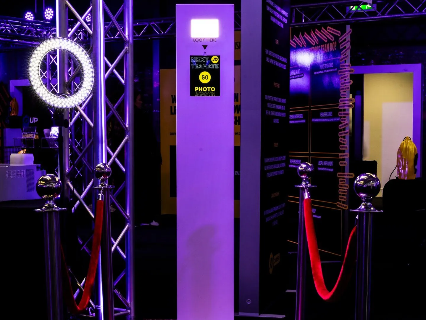 Selfie pod at corporate event with LED lighting